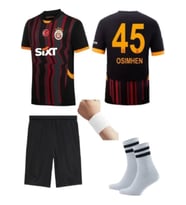 Siyah Deplasman Osimhen 45 numara çocuk forması Alt+Üst+çorap+bileklik set (Ekru-Siyah)