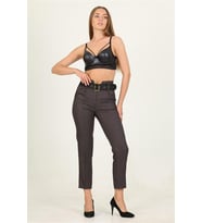 Neşeli butik kadın kemerli yüksek bel havuç pantolon QNS033