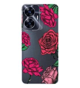 Realme C55 Uyumlu Gül Desenli Şeffaf Telefon Kılıfı