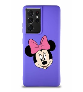 Samsung Galaxy S21 Ultra Soft Premier Kapak Minnie Mouse-C Tasarımlı Silikon Kılıf - Mor (Şeffaf)