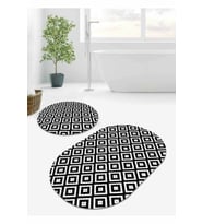 Siyah Karo Desen Banyo Halısı Klozet Oval Paspas Seti BS073