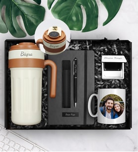 Kişiye Özel 700 ML Dereceli Çelik Termos & Kişiye Özel Defter & Deri Kılıflı Touch Pen Kalem & Fotoğraf Kupa & Kişiye Özel Ayna Çerçevesi