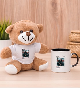 Kişiye Özel İnstagram Tasarım Fotoğraflı Peluş Ayı ve Siyah Kupa