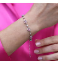 Pembe Zirkon Taşlı Baget Sıralı Gümüş Bileklik