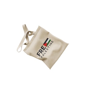 Geleneksel Filistin "Free PALESTINE" Ve Flaglı Dijital Baskılı El Hambez Çanta 35*40 CM (Krem)