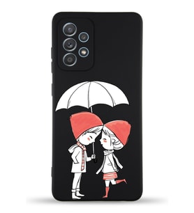 Samsung Galaxy A72 Uyumlu Lansman Kılıf Aşk Tasarımlı İçi Kadife Kapak-Siyah (Şeffaf)