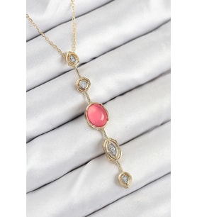 Pirinç Zincir Pembe Gold Renk Zirkon Taşlı Y Kolye 5886