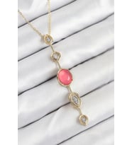 Pirinç Zincir Pembe Gold Renk Zirkon Taşlı Y Kolye 5886