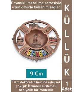 Dayanıklı Gündelik Ev İş Kullanım Dekoratif Hediyelik Çok Şık İstanbul Süslemeli Metal Küllük 9 Cm