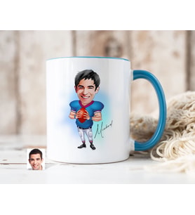 Bk Gift Kişiye Özel Amerikan Futbolcusu Karikatürlü Mavi Kupa Bardak-12, Sevgiliye Hediye, Arkadaşa Hediye