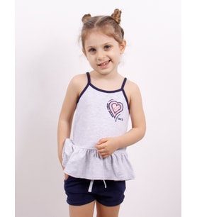Toontoy Kız Çocuk Kalp Nakışlı Şortlu Takım ( Gri-Melanj)