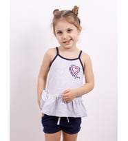 Toontoy Kız Çocuk Kalp Nakışlı Şortlu Takım ( Gri-Melanj)