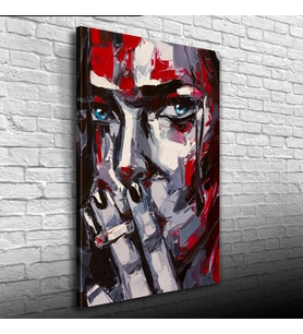 Dekoratif Yağlıboya Dokulu Kırmızı Gri Tonlarda Kadın Silueti Kanvas Tablo 50 x 70