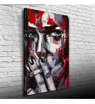 Dekoratif Yağlıboya Dokulu Kırmızı Gri Tonlarda Kadın Silueti Kanvas Tablo 50 x 70