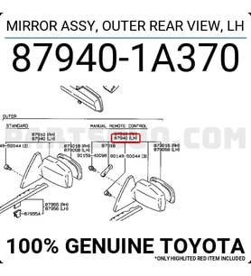 Toyota Corolla Dış Ayna Manuel Sol 1988-1992 (Oem No:  879401A370)