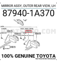 Toyota Corolla Dış Ayna Manuel Sol 1988-1992 (Oem No:  879401A370)