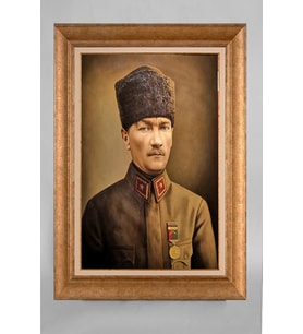 Altın Varaklı Paspartulu Çerçeveli Atatürk Tablo sd212