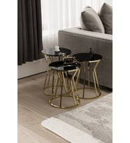 Kum Saati Zigon Sehpa Gold Kaplama Siyah Ayna