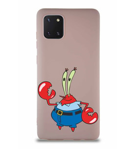 Samsung Galaxy A81 Soft Premier Kapak Bay Yengeç Tasarımlı Silikon Kılıf - Pudra (Şeffaf)