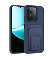 Redmi 15C Kılıf Deri Dokulu ve Kartlıklı BiKart TPU Premium Kapak (Lacivert)