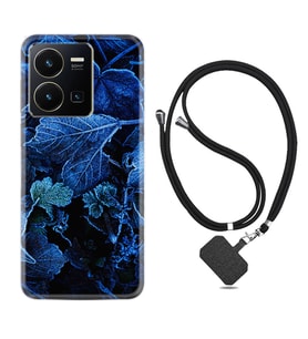 Vivo Y22 Kılıf Silikon Boyun Askılı İpli Desenli Silikon Blue Foid 1628
