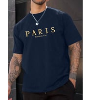 Unisex Romantic City Paris Baskılı Oversize Tshirt (Lacivert)
