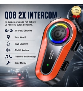 Q08 2X Motosiklet Kask Bluetooth İntercom Çift Kişi Görüşme Destekli Kulaklık