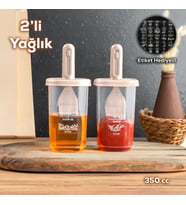 Porsima 0520 2'li Etiketli Silikon Fırçalı Yağlık - Sosluk-Yağdanlık Erzak Saklama Kabı 350cc - Cappuccino