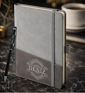 BK Gift Kişiye Özel Gri Termo Deri Defter ve Touchpen Kalem Seti -12,  Kurumsal ve Özel Hediye, Yeni İş Hediyesi