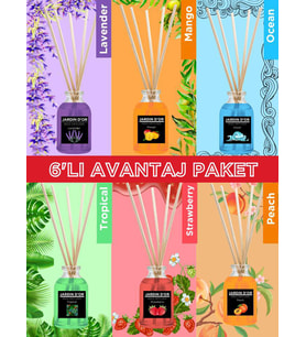 6'LI AVANTAJ PAKET ÇUBUKLU ODA KOKUSU (LAVENDER-OCEAN-MANGO-TROPICAL-STRAWBERRY-PEACH)