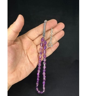 TOZ KEHRİBAR TESBİH KOYU MOR RENKLİ BEYZİ KESİM 10MMX6,5MM T-676 (Çok Renkli)