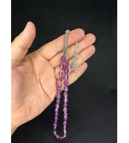 TOZ KEHRİBAR TESBİH KOYU MOR RENKLİ BEYZİ KESİM 10MMX6,5MM T-676 (Çok Renkli)