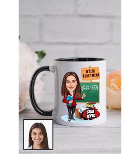 Kadın Müzik Öğretmenine Hediye Karikatürlü Siyah Kupa Bardak