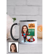 Kadın Müzik Öğretmenine Hediye Karikatürlü Siyah Kupa Bardak