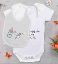 BK Kids Her Şeyin Başı Süt Tasarımlı Bebek Body Zıbın ve Mama Önlüğü Hediye Seti - Model 1