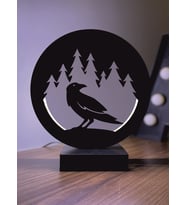 Karga Crow Figürü Siluet Manzara Led Masa Lambası Ahşap