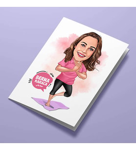 Kişiye Özel Yoga Yapan Kadın Karikatürlü Tebrik Kartı