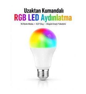 Mey İthalat® Kumanda Destekli Çok Renkli Akıllı LED Ampul