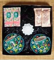 El Yapımı Çini Desenli Fincan Seti & Mehmet Efendi Kahve & Eyüp Sabri Tuncer Mendil & Lotus Mum (K.Haki) (K.HAKI)