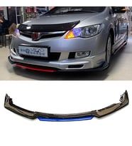Honda Civic FD6 Mavi Renkli Şeritli Dilli Ön Lip 4 Prç Parlak Siyah ABS