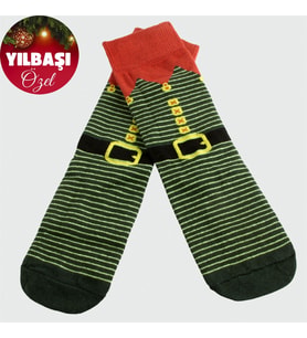 Noel Baba Kemeri Yılbaşı Penye Çorap (Yeşil)