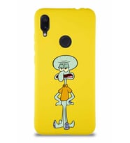 Xiaomi Redmi Note 7 Pro Soft Premier Kapak Squidward Dokunaç Tasarımlı Silikon Kılıf - Sarı (Şeffaf)