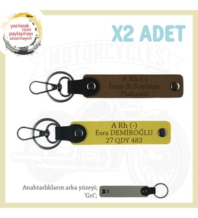 Motorsiklet Tutkunlarına Hediye İsim Plaka ve A Rh (-) Kan Grubu Yazılı x2 Anahtarlık, Kahve-Sarı-Gr (Çok Renkli)