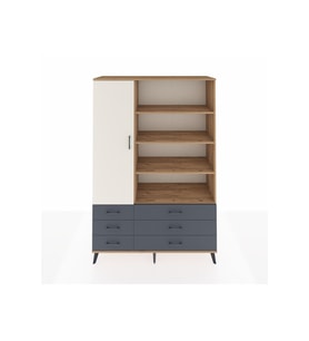 Hyperion Dolap 8 Raflı 6 Çekmeceli Tek Kapaklı  132x44x195 Çam-Aytaşı/Antrasit