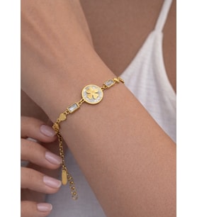 Çelik Gold Kalpli Taşlı Yonca Bileklik - 26blk06