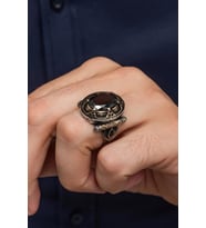 Siyah Taşlı Oval Motifli 925 Gümüş Erkek Yüzük