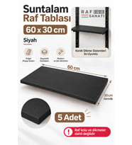 5’li Set - Suntalam Raf Tablası 60x30 cm Siyah Ahşap Raf Konik Dikme Sistemleri ile Uyumlu