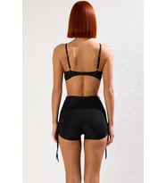 Kadın Şortlu Bikini Takımı Kolsuz Balensiz Yüksek Bel Tünelli Düz Desen Örme Raşel Dokuma Şık