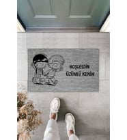 Dormot Modern Dijital Baskı - Gri Hoşgeldin Üzümlü Kekim - Kapı Önü Paspası (Bej)