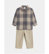 LCW baby Bej Uzun Kollu Erkek Bebek Gömlek Ve Pantolon